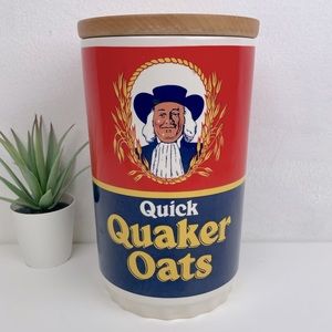 Vintage 1970’s Lord Nelson Pottery Quick Quaker Oats Ceramic & Wood Lid Canister